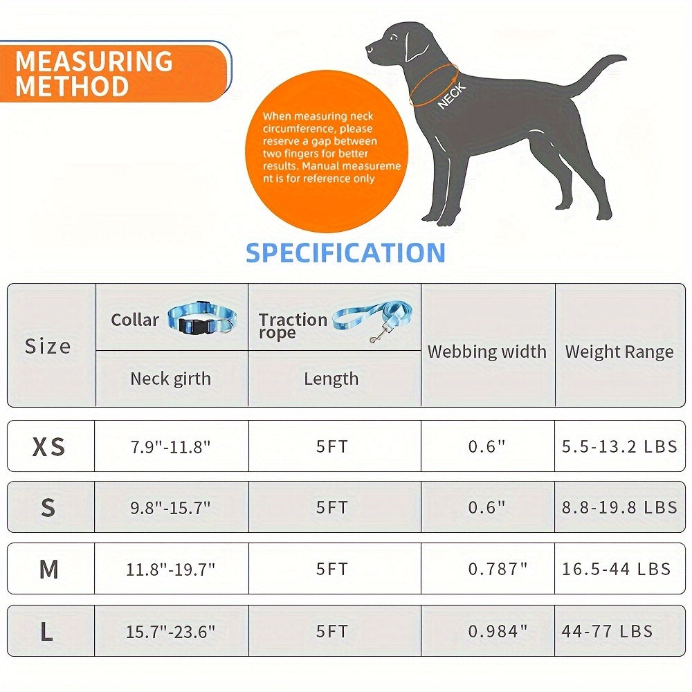 Adjustable Dog Collar with Leash Set, Comfortable Polyester Dog Collar for Small, Medium, Large Dogs, Durable D-Ring, Quick Release Buckle, Heat Transfer Pattern, Pet Supplies