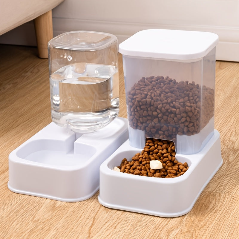 1set Automatic Pet Feeder and Water Dispenser Set, Plastic Cat Bowl and Dog Bowl, Self-Drinking and Feeding System for Cats, Durable Pet Supplies for Target Species Cat
