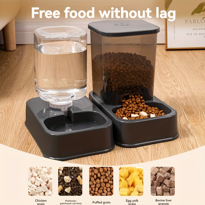 1set Automatic Pet Feeder and Water Dispenser Set, Plastic Cat Bowl and Dog Bowl, Self-Drinking and Feeding System for Cats, Durable Pet Supplies for Target Species Cat