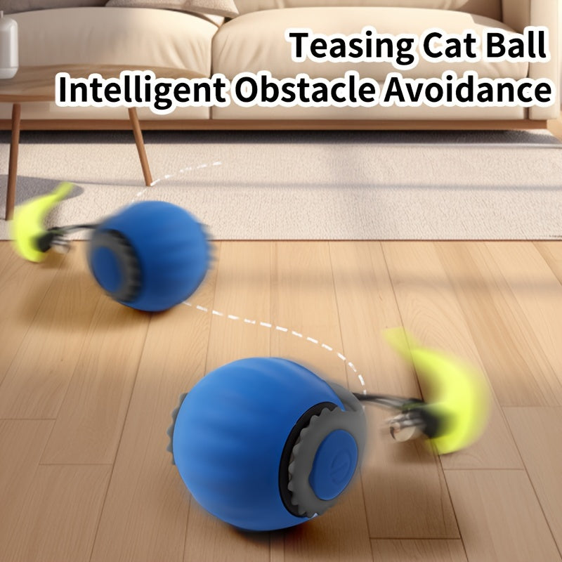 Electric Cat Toy Gravity Bouncing Ball with Synthetic Fiber Feathers, a Self-Entertaining Smart Rolling Ball for Cats, Pet Supplies.