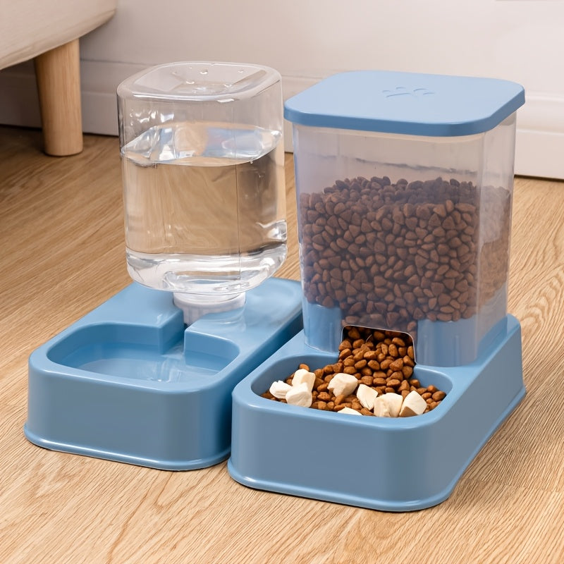 1set Automatic Pet Feeder and Water Dispenser Set, Plastic Cat Bowl and Dog Bowl, Self-Drinking and Feeding System for Cats, Durable Pet Supplies for Target Species Cat