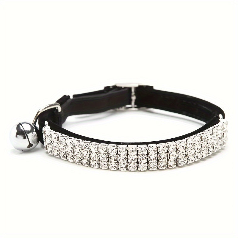 Soft Velvet Cat Collar - Jewelry Turn Drill & Bell, Shiny Neck Collar, Adjustable & Safe Pet Supplies