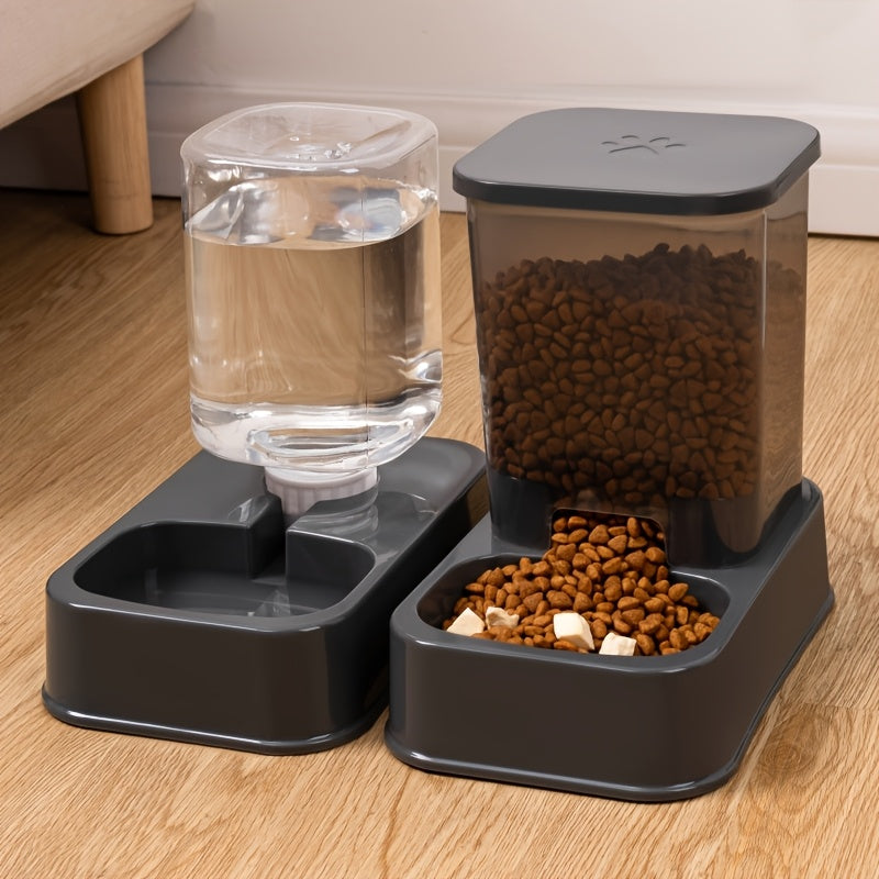 1set Automatic Pet Feeder and Water Dispenser Set, Plastic Cat Bowl and Dog Bowl, Self-Drinking and Feeding System for Cats, Durable Pet Supplies for Target Species Cat