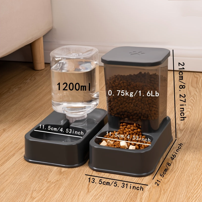 1set Automatic Pet Feeder and Water Dispenser Set, Plastic Cat Bowl and Dog Bowl, Self-Drinking and Feeding System for Cats, Durable Pet Supplies for Target Species Cat