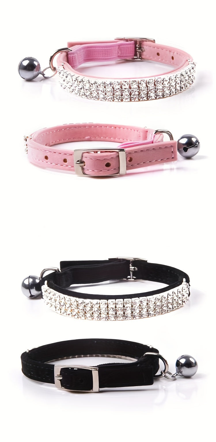 Soft Velvet Cat Collar - Jewelry Turn Drill & Bell, Shiny Neck Collar, Adjustable & Safe Pet Supplies