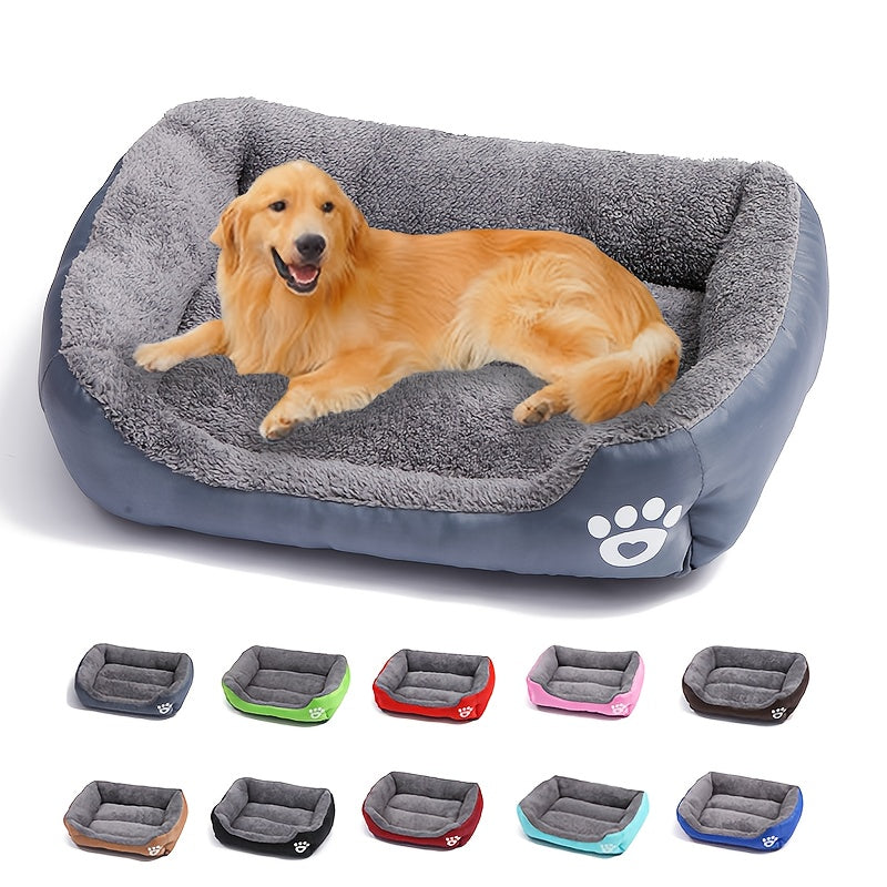 Large, Washable Dog Bed with Paw Print Design - Plush, Rectangular Kennel for Cats, Dogs, and Small Animals - Durable Polyester Fiber, Available in Multiple Colors, Pet Supplies|Plush Dog Bed|Durable Kennel