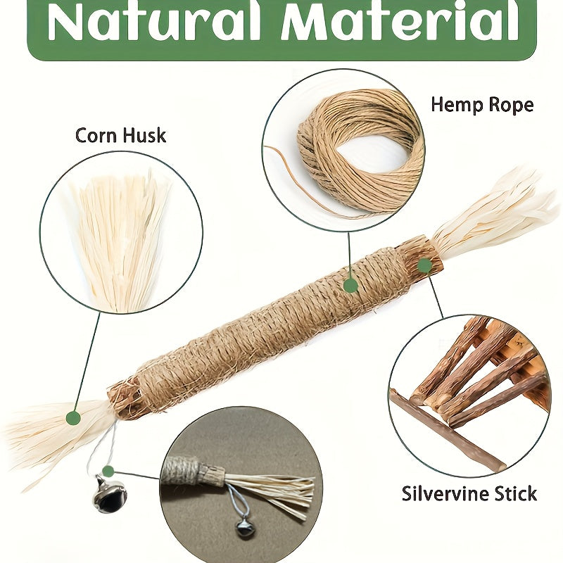 Natural Silvervine 4pcs Durable Chew Toys - Matatabi Dental Care Teeth Cleaning Play Set for Kittens And Cats - Pet Supplies