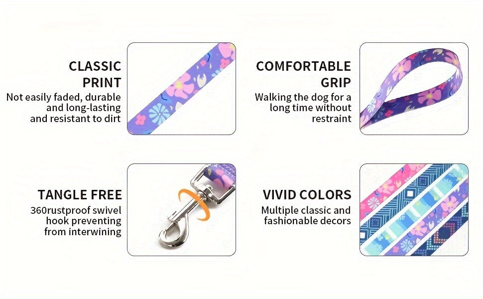 Adjustable Dog Collar with Leash Set, Comfortable Polyester Dog Collar for Small, Medium, Large Dogs, Durable D-Ring, Quick Release Buckle, Heat Transfer Pattern, Pet Supplies