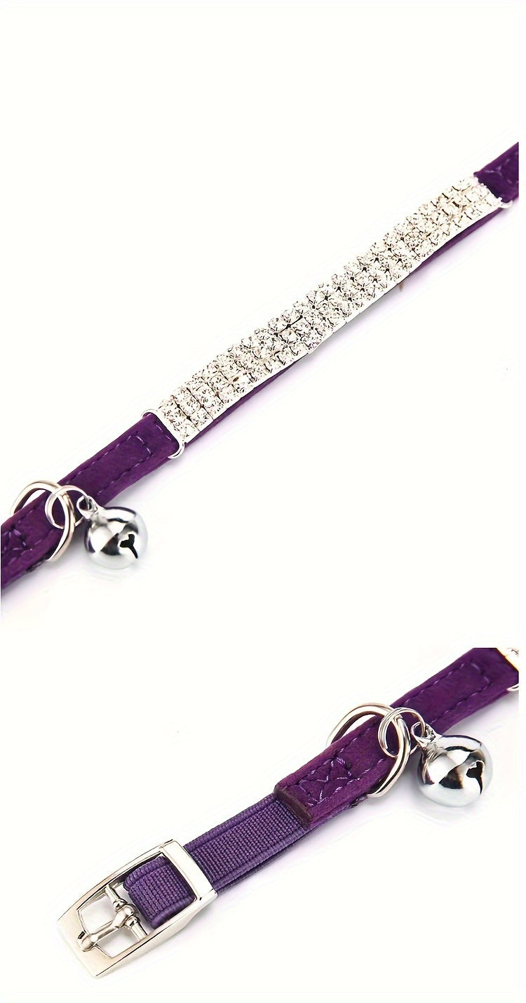 Soft Velvet Cat Collar - Jewelry Turn Drill & Bell, Shiny Neck Collar, Adjustable & Safe Pet Supplies