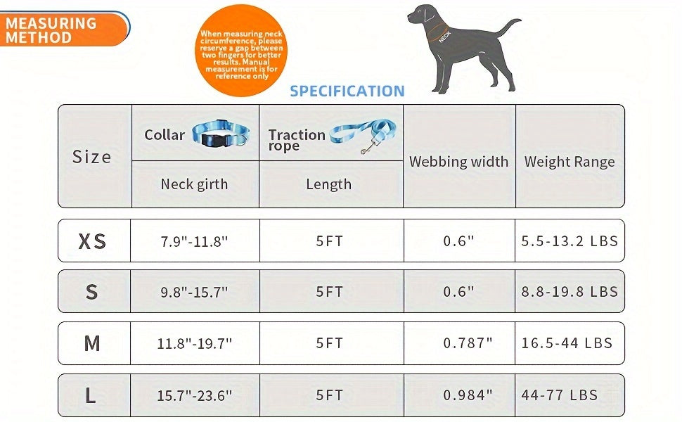 Adjustable Dog Collar with Leash Set, Comfortable Polyester Dog Collar for Small, Medium, Large Dogs, Durable D-Ring, Quick Release Buckle, Heat Transfer Pattern, Pet Supplies